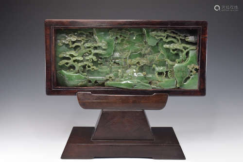 Green Jade Character with Landscpae Table Plaque