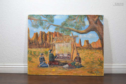 Native American Family Oil Painting, Artist Signed
