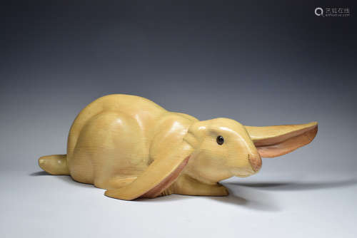 Large Wood Artisr Signed Rabbit Figure