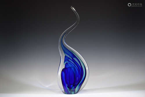 Artist Signed Murano Blue Clear Glass Abstract Figure