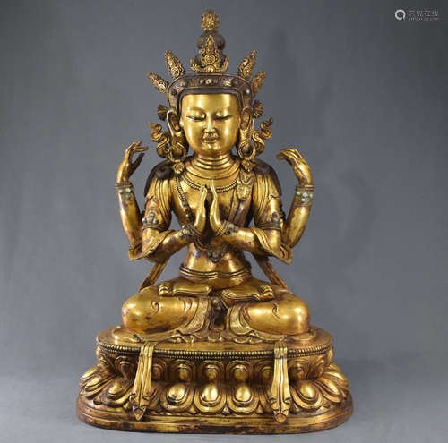 Gilt Bronze Buddha with Turquoise Inlaid Figure Statue