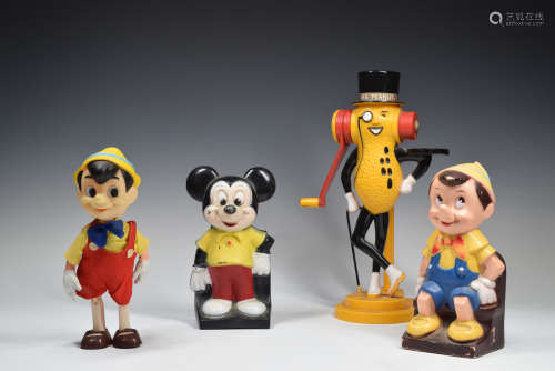 Vintage Group of Pinocchio, Mickey Mouse, Mr. Peanut Toys