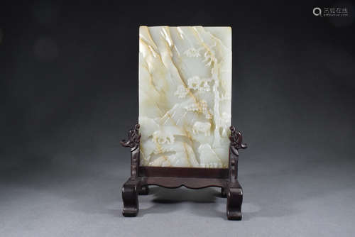 Jade Horse with Landscape Table Plaque