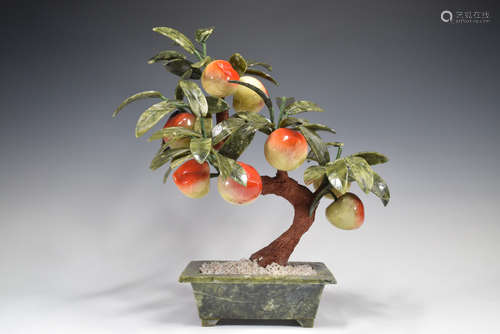 Jade Stone Peach Flower Tree Pot Ornament