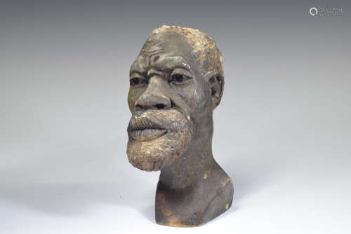 Stone Carved Africa Man Head Sculpture, Artist Signed