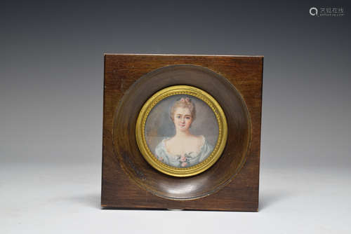 Hand Painted Wood Framed Lady Portrait Miniature