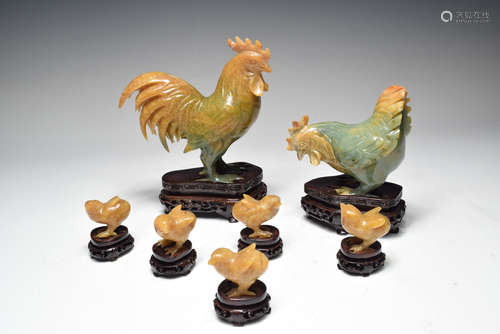 Group of Shoushan Stone Chicken Figure