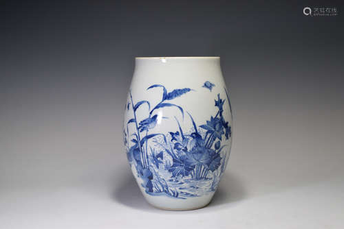 Blue and White Bird with Plant Porcelain Vase