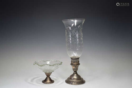 Two Sterling Silver with Glass Vase