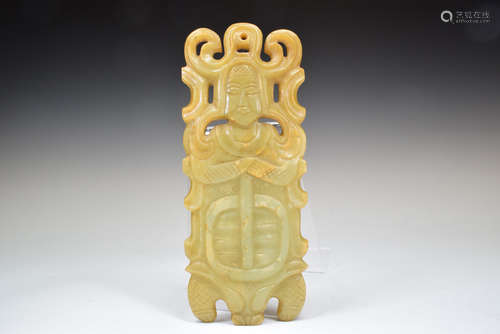 Yellow Jade Man Godness with Beast Flake