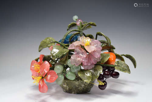 Jade Stone Flower with Fruit Pot Ornament