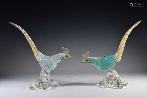 Pair of Glass Bird Figure Murano Glass