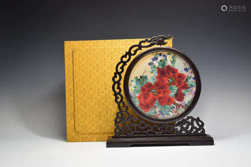 Chinese Flower Silk Table Plaque