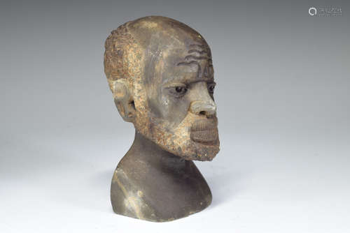 Stone Carved Africa Man Head Sculpture, Artist Signed