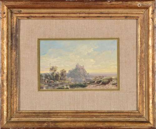 Louis GUY (1828-1888).<br />
Paysage au pied d'un château en...