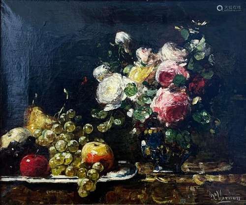 François VERNAY (1821-1896).<br />
Fleurs et fruits.<br />
H...