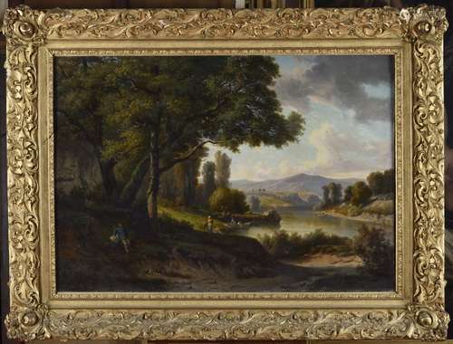 Nicolas Victor FONVILLE (1805-1856).<br />
Paysage animé, 18...