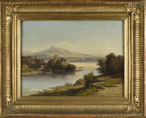 Nicolas Victor FONVILLE (1805-1856).<br />
Paysage au châtea...