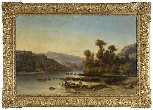 Nicolas FONVILLE (1805-1856).<br />
Paysage animé près d'un ...