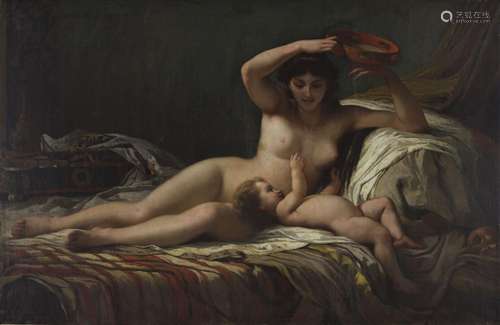 Adrien DE BOUCHERVILLE (1829-1883).<br />
Odalisque au tambo...