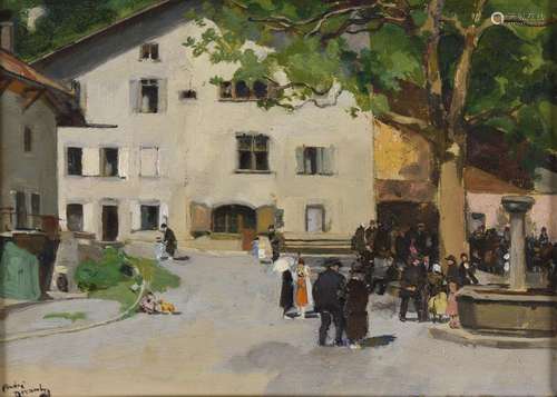 André DEVAMBEZ (1867-1943).<br />
Sur la place du village, p...