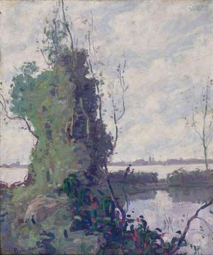 Eugène BROUILLARD (1870-1950).<br />
Sur la rive à l'aube.<b...