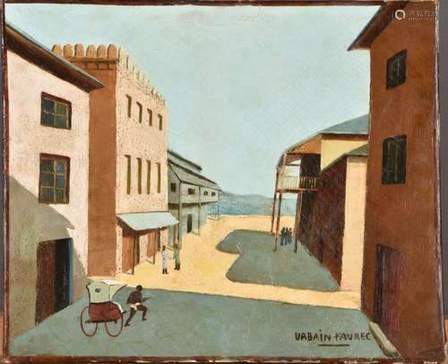 Urbain FAUREC (1893-1954).<br />
Rue dans un village malgach...