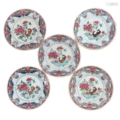 A Series of 5 Famille Rose Plates