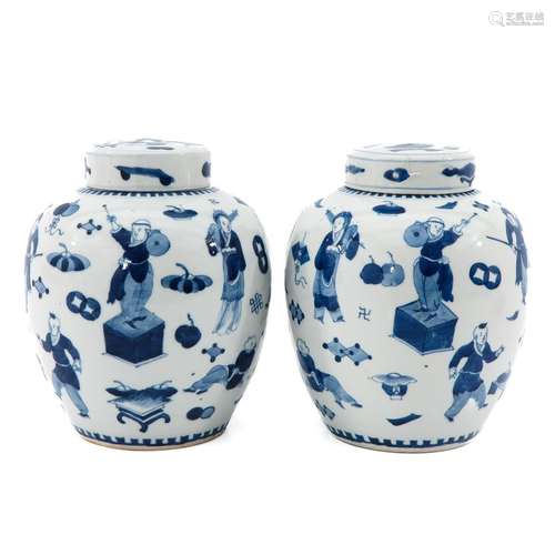 A Pair of Blue and White Ginger Jars