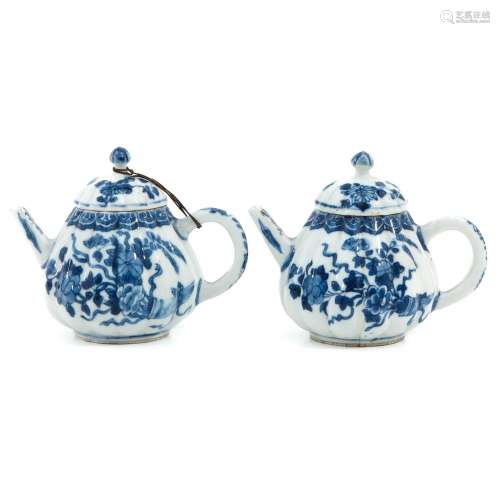 A Pair of Blue and White Teapots