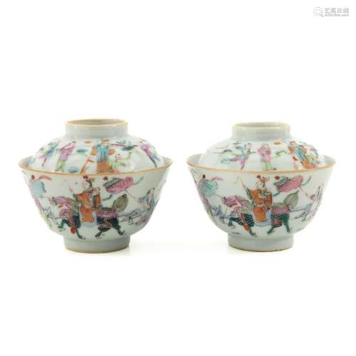 A Pair of Famille Rose Cups and Covers