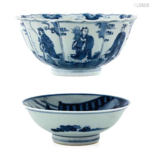 A Lot of 2 Blue and White Bowls