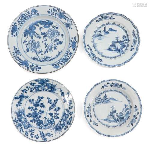 A Collection of 4 Blue and White Plates