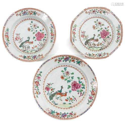 A Collection of 3 Famille Rose Plates