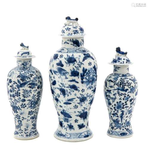 A Collection of 3 Garniture Vases