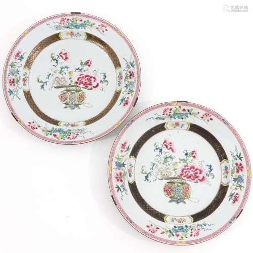 A Pair of Famille Rose Chargers