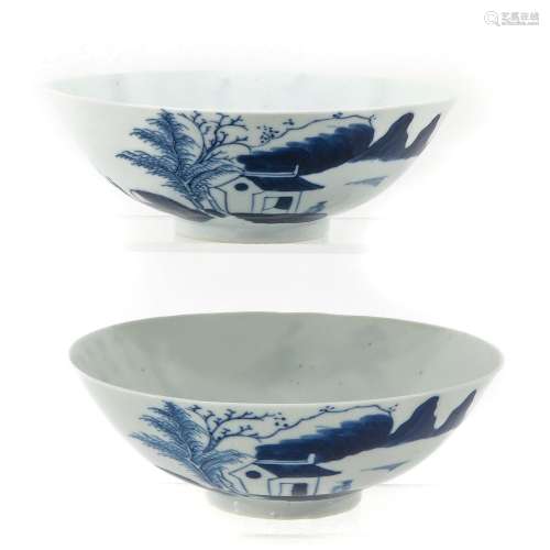 A Pair of Blue and White Bowls