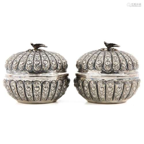 A Pair of Round Silver Boxes