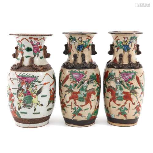 A Lot of 3 Nanking Vases