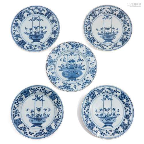 A Series of 5 Blue and White Plates