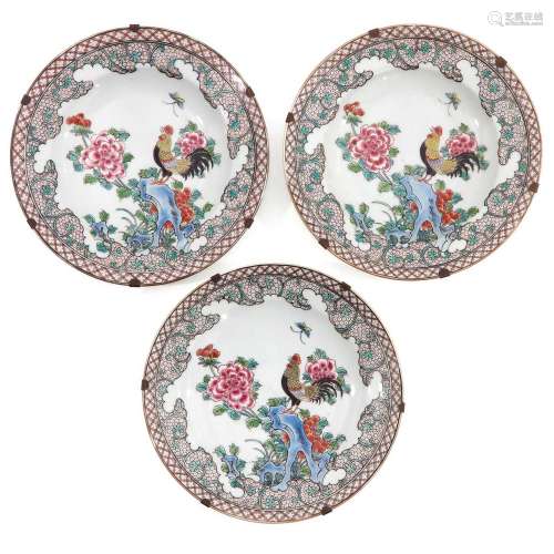 A Series of 3 Famille Rose Plates