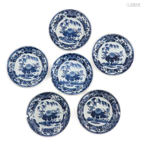 A Collection of 6 Blue and White Plates