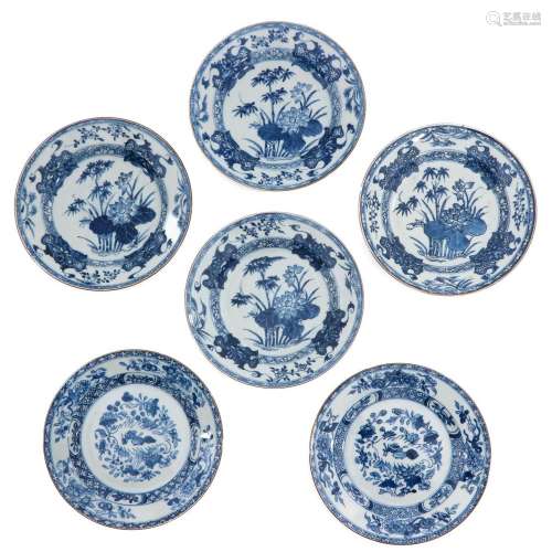 A Lot of 6 Blue and White Plates