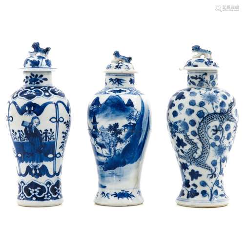 A Collection of 3 Garniture Vases