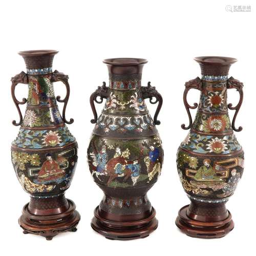 A Collection of 3 Cloisonne Vases