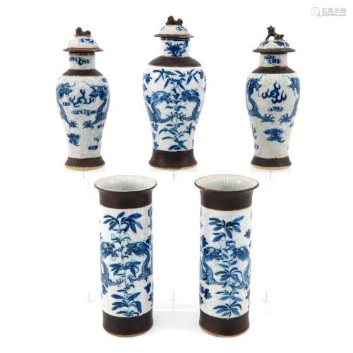 A 5 Piece Nanking Garniture Set