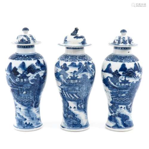 A Collection of 3 Vases with Covers