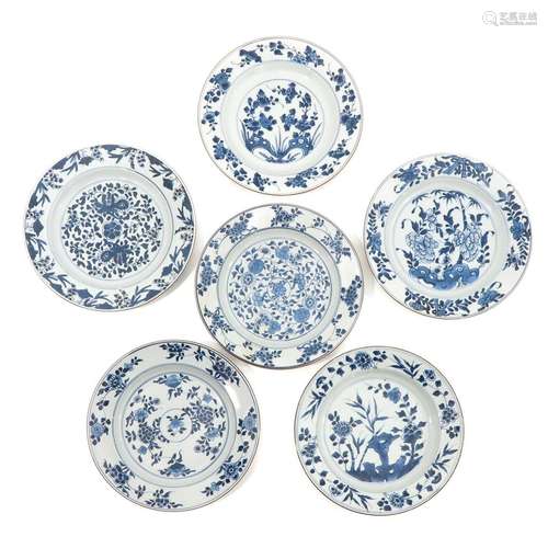 A Series of 6 Blue and White Plates