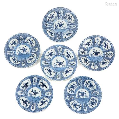 A Series of 6 Blue and White Plates