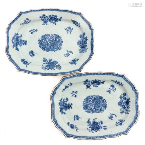 A Pair of Blue and White Serving Trays